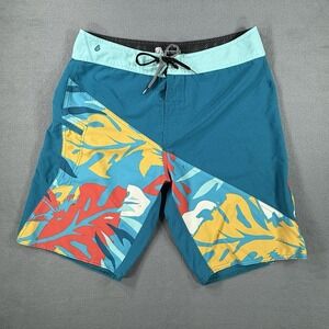 Volcom Mod Tech Blue Red Yellow Pocket Stretch Swim Surf Beach Board Short 33